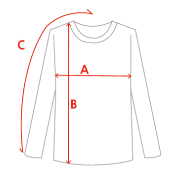 ガーメントダイ ヘビーウェイト長袖Tシャツ サイズ採寸位置の図