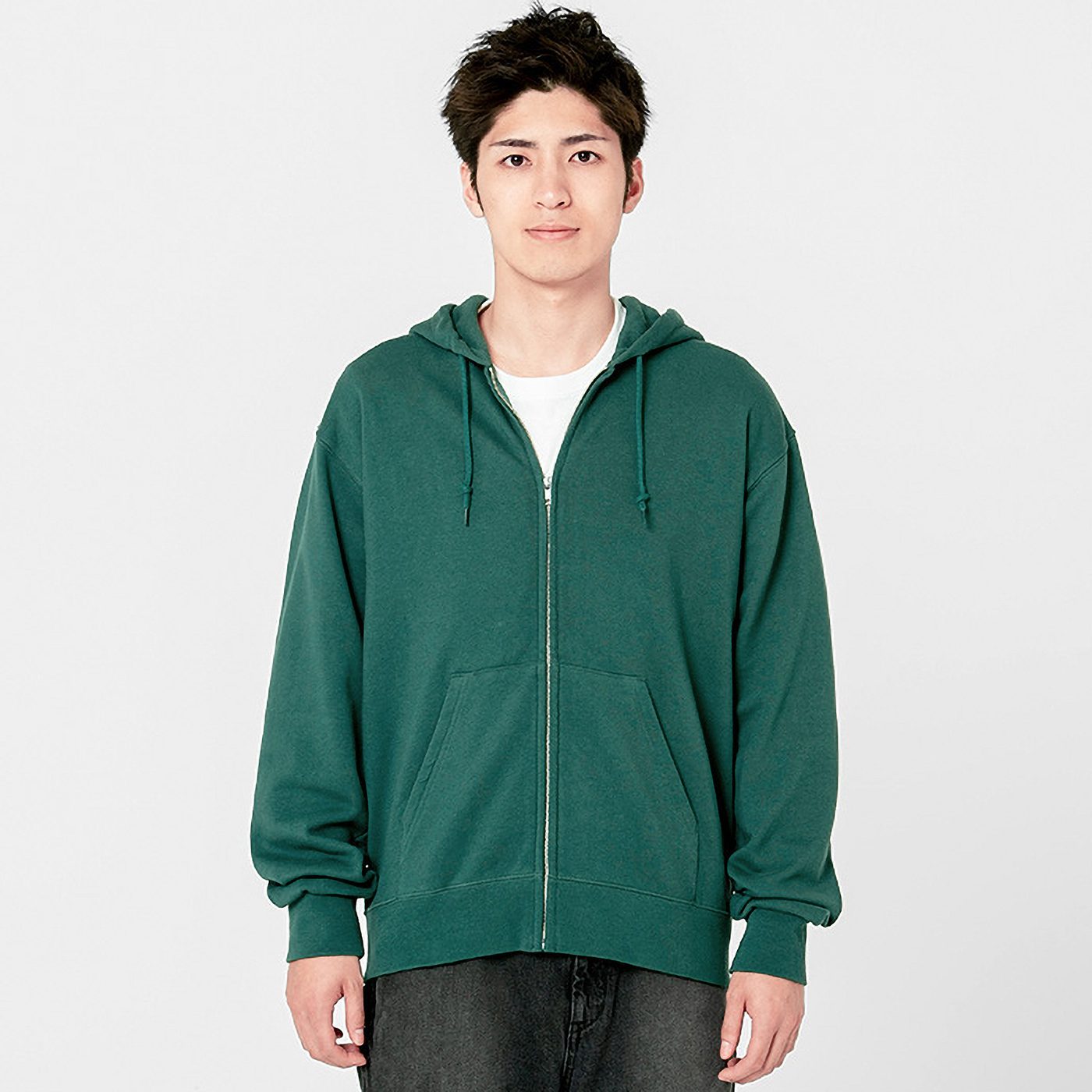 Heavy French terry zip-up hoodie wearing shot 1