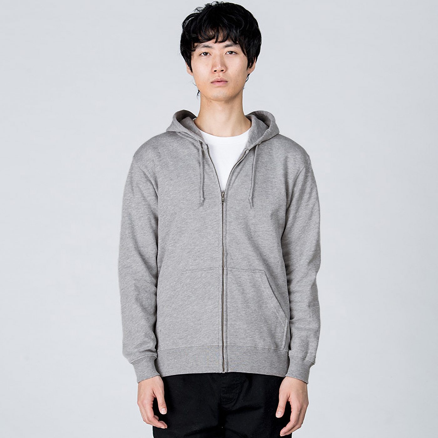 Cotton French terry zip-up hoodie wearing shot 1
