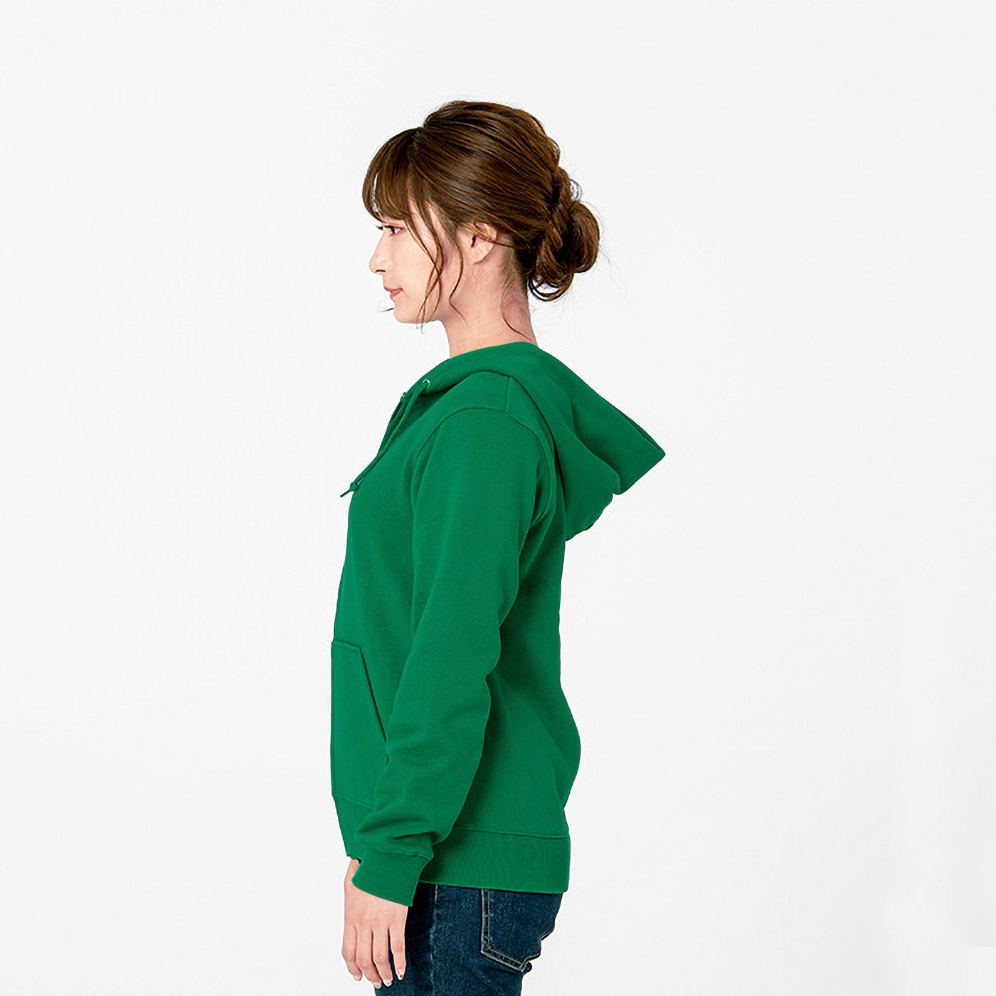 Cotton French terry zip-up hoodie wearing shot 5